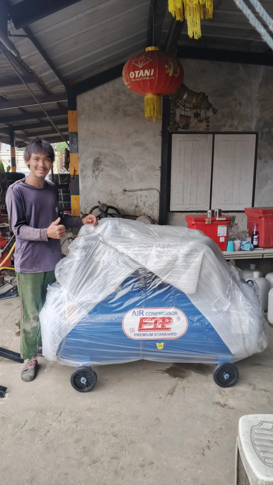 ภาพส่งมอบ ปั๊มลมสายพาน ETP ขนาด 380 ลิตร มอเตอร์ 7.5HP รุ่น HTA-80 (16Bar) (ระบบไฟ 220V) จังหวัดชลบุรี รูปที่ 1