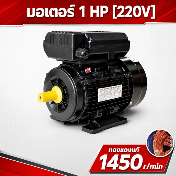 มอเตอร์ไฟฟ้า ETP 1 HP 220V 1450 RPM รอบช้า ทองแดงแท้ แกนเพลา 19 มม.