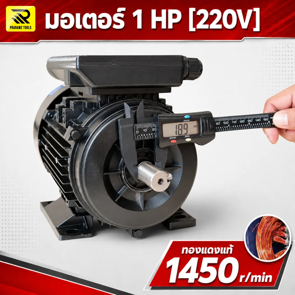 มอเตอร์ไฟฟ้า ETP 1 HP 220V 1450 RPM รอบช้า ทองแดงแท้ แกนเพลา 19 มม. - รูปที่ 3