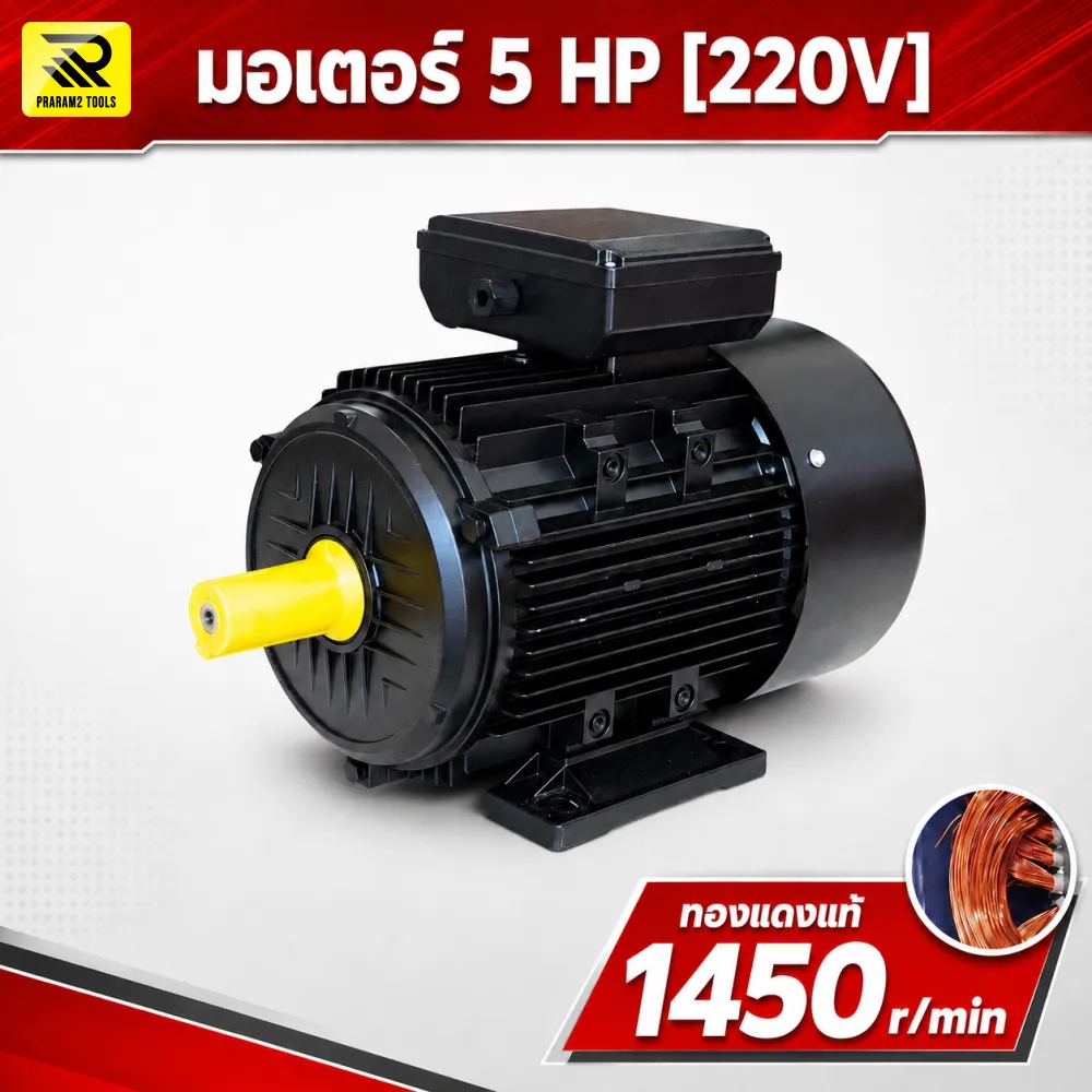 มอเตอร์ไฟฟ้า ETP 5 HP 220V รุ่น ML132S-4 รอบช้า 1450 RPM แกนเพลา 38 มม.