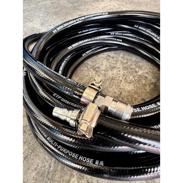 สายลม ETP 3หุน (3/8 นิ้ว) ยางดำทนแรงดันสูง พร้อมคอปเปอร์และเข็มขัดรัด (สำหรับงานหนัก/อู่รถบรรทุก)